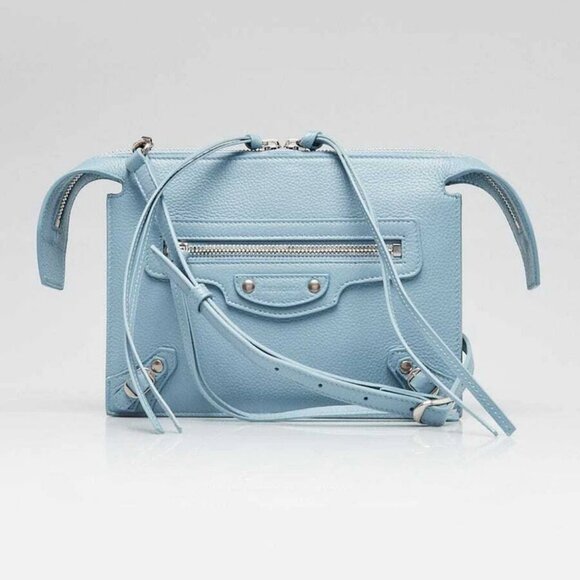 Balenciaga Handbags - Balenciaga Blue Grey Pebbled Leather Neo Classic City Crossbody Clutch Bag